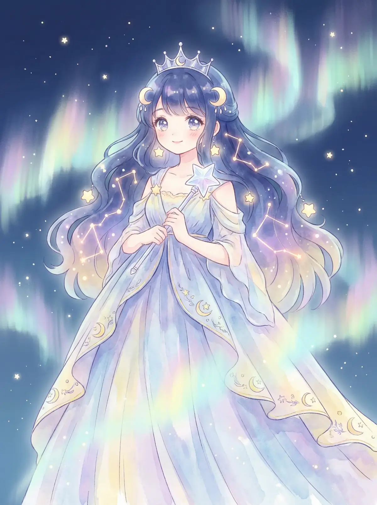 夜月直播免费看 - 星辰公主希尔角色设定图，手持星光权杖